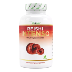 Reishi Intenso Pilz - 180 Kapseln - 650 mg Extrakt - 40% bioaktive Polysaccharide (KURZE MHD! ENDE MAI 2025)